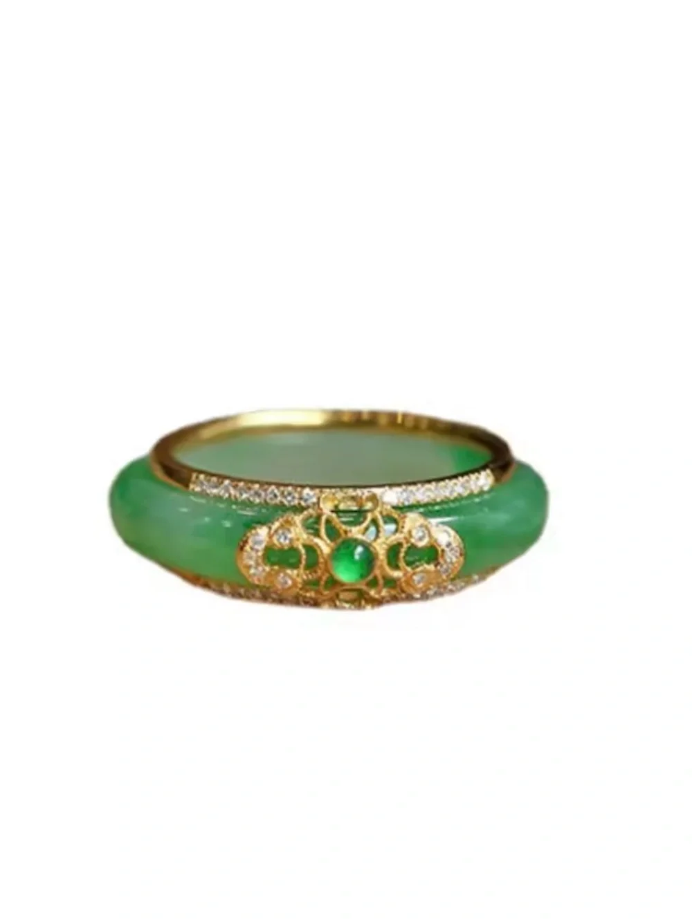 Green Chalcedony Crystal Asian Style 2 Piece Band Ring NWOT